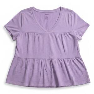 Sonoma Sz L Purple Multi Tiered Baby Doll V-neck Lightweight Flowy Top | NWT